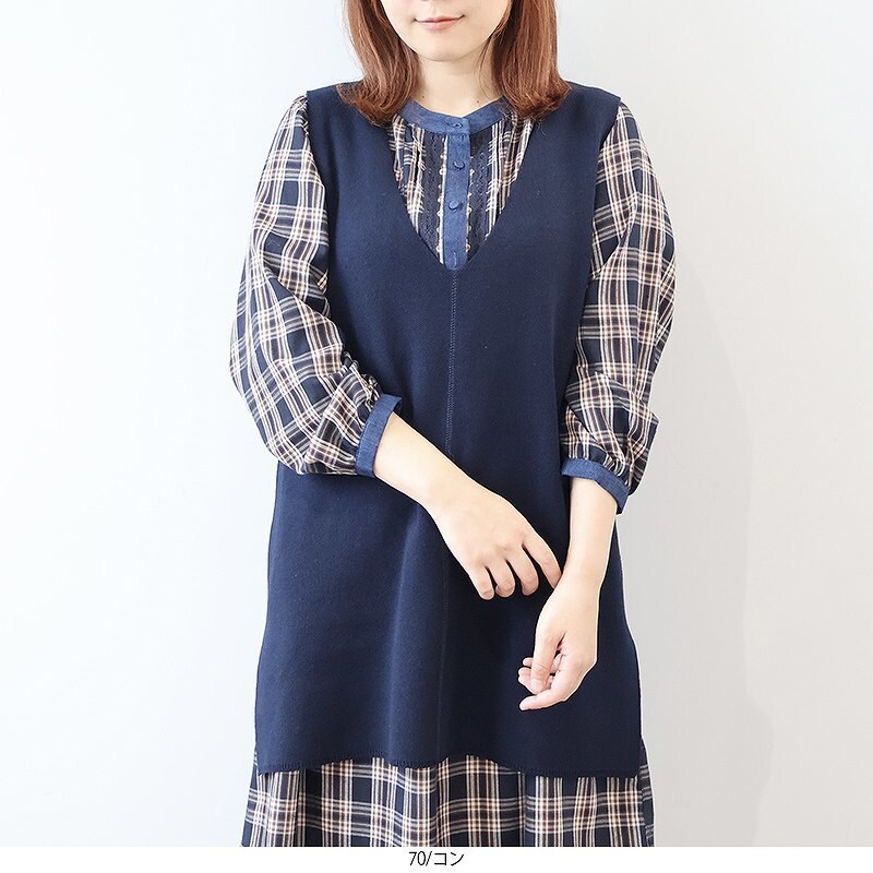 レトロパターンノースリーブニット【ウォッシャブル