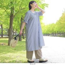 【大きいサイズ】リボンスリーブフロントタックワンピース