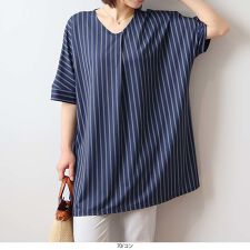 【MB】【Ｌ～５Ｌ】【接触冷感】ストライプドルマンチュニック