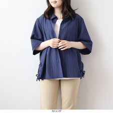 【大きいサイズ】【ＬＬ～６Ｌ】【WEB/一部店舗限定】ストライプサイドドローストリングシャツ