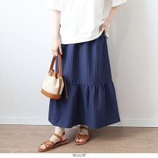 【大きいサイズ】【ＬＬ～６Ｌ】【WEB/一部店舗限定】ストライプギャザーヘムスカート