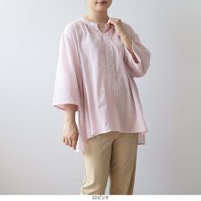 エムビー ミントブリーズ(MB mint breeze)の【大きいサイズ】ワッシャーコットンフロントレースブラウス