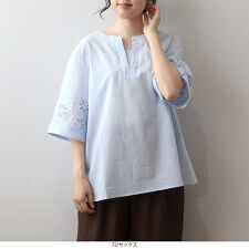 【MB】【Ｌ～５Ｌ】エンブロイダリー切替えブラウス