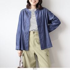 【大きいサイズ】ソフトデニムフロントタックシャツブルゾン