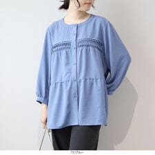 【大きいサイズ】【WEB/一部店舗限定】 ビンテージクロスタックギャザーブラウス