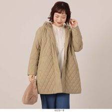 【大きいサイズ】中綿キルト切替えフーテッドコート