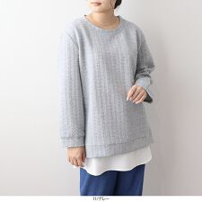 エムビー ミントブリーズ(MB mint breeze)の【大きいサイズ】ケーブルふくれジャガードサイドZIPカットソー