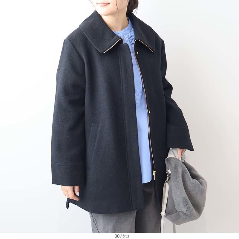 新品　エムビーミントブリーズ ウール カラー コート 大きいサイズ　LL MB mint breeze セール ウール混 フーテッド コート 大きい