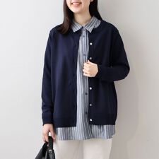 【大きいサイズ】ふわ軽ニットラウンドネックカーディガン