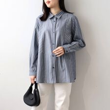 【大きいサイズ】ソフトビエラストライプ切替えシャツ