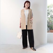 【大きいサイズ】ストレッチカルゼセンターシームワイドパンツ