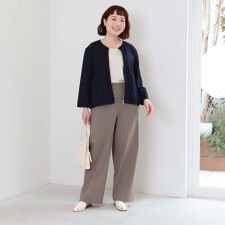 【大きいサイズ】ストレッチカルゼセンターシームワイドパンツ