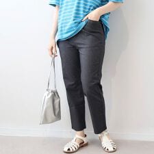 【大きいサイズ】デニムライクストレッチカットレングスパンツ