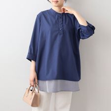 【大きいサイズ】【WEB/一部店舗限定】フリル使いバンドカラーシャツ