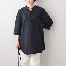 【大きいサイズ】フリルカラーレースアップチュニック