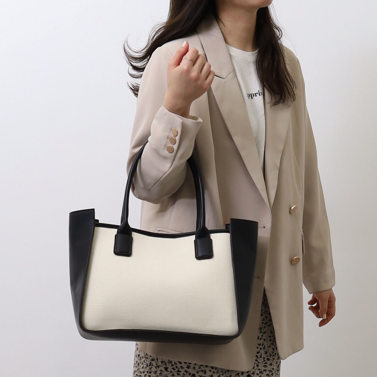 COOCO クーコ】フェイクレザーxキャンバストートバッグ | クーコ