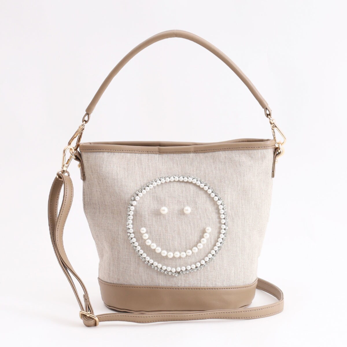 COOCO クーコ】SMILEYパール×ビジュー刺繍バケツ型2WAYバッグ/に