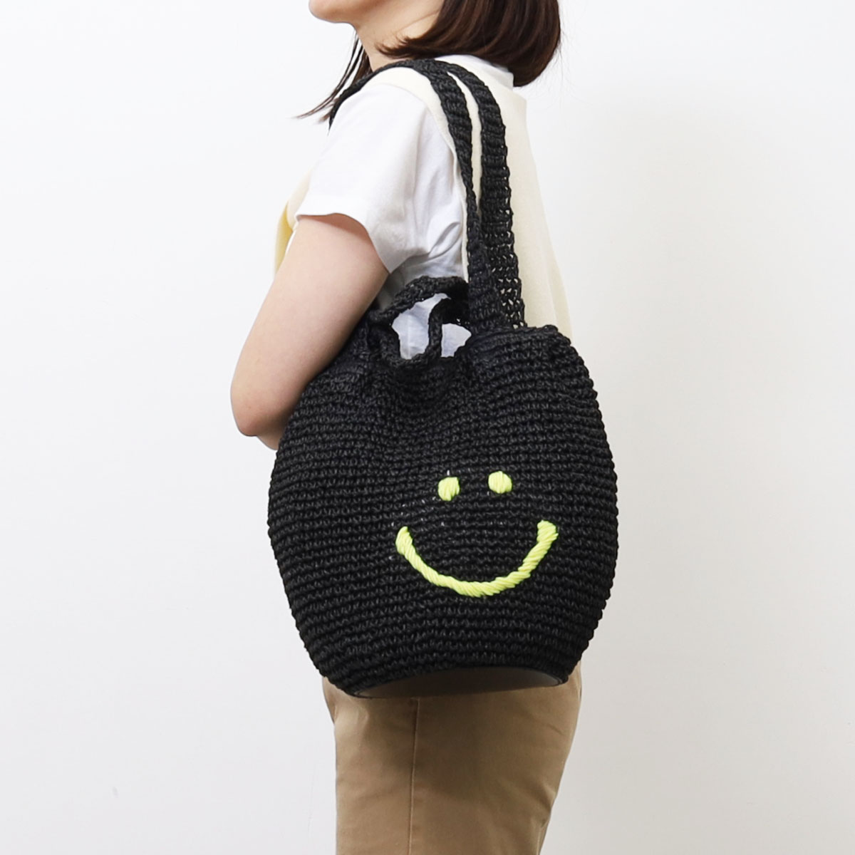 COOCO クーコ】SMILEY 2ハンドルバルーン カゴバッグ にこちゃん