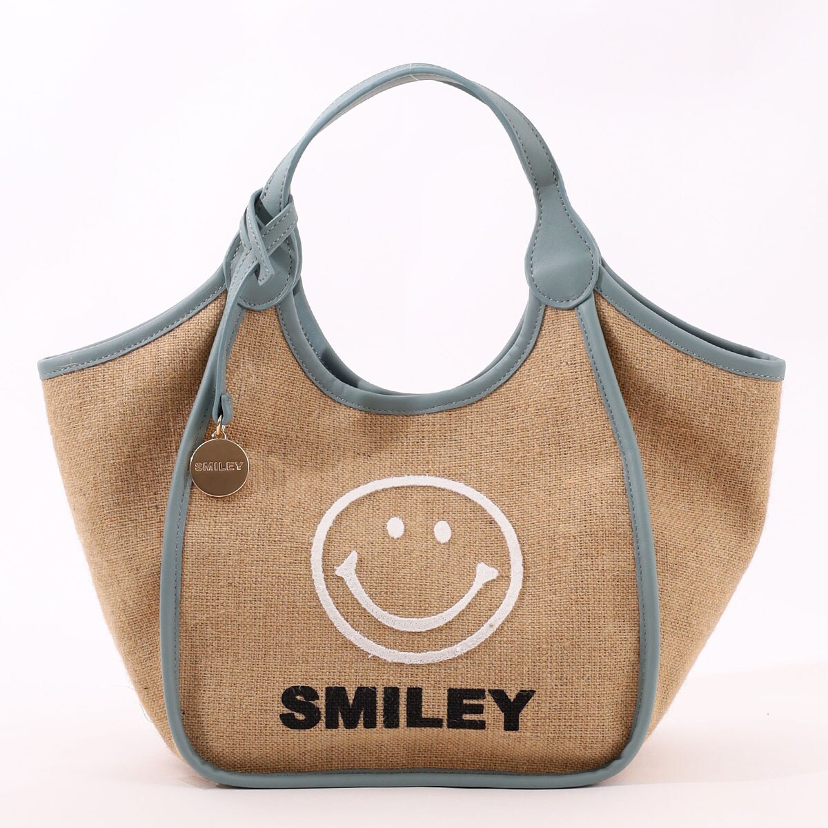 大注目 クーコ COOCO SMILEY チャーム付麻xブラシ刺繍トート バッグ