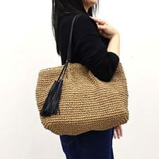 【COOCO クーコ】タッセル付ペーパー トートバッグ かごバッグ　A4収納可能