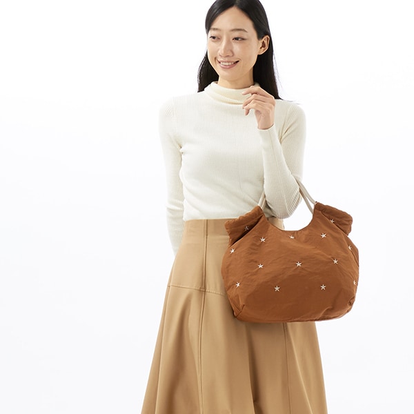COOCO】星柄刺繍フェイクレザー トートバッグ A4収納可能