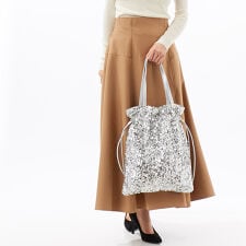 【COOCO】スパンコール巾着トートバッグ A4収納可能