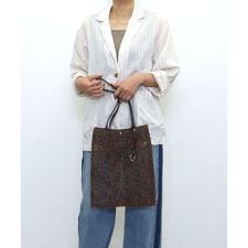 ヒョウ柄メッシュツマミハンドルフラットトートバッグ／Ａ４対応