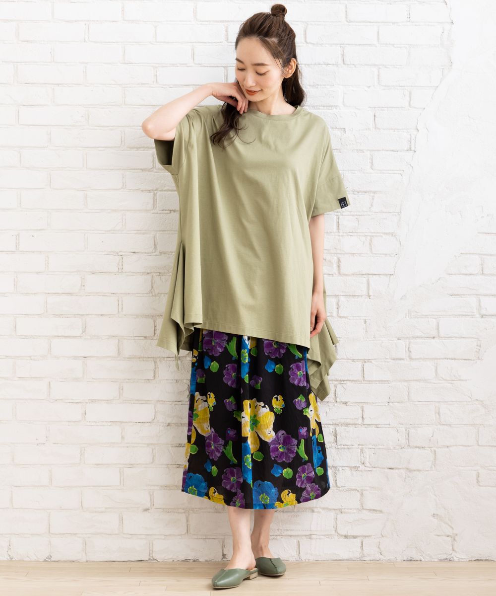 大きいサイズ】 9号・15号(M・3L) 水彩フラワープリントスカート