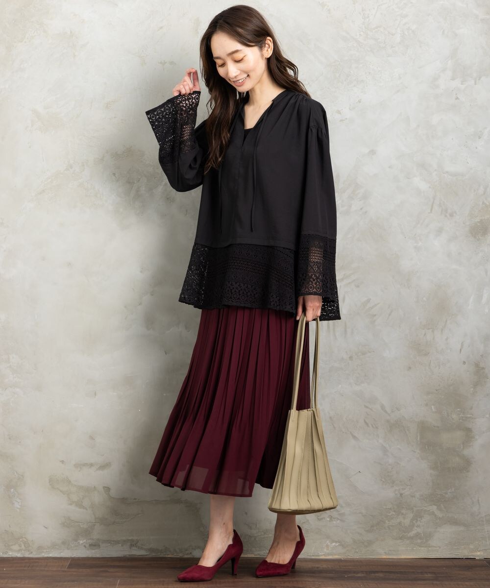 大きいサイズ】 9号・15号(M・3L) クロシェ風レース使いブラウス