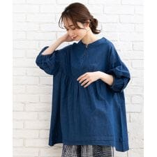 【web限定】【大きいサイズ】 9号・15号(M・3L) タックデニムブラウス