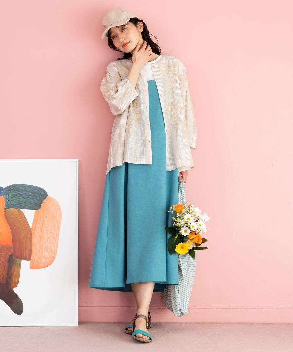 大きいサイズ】 21号(6L～) ストライプ×フラワーエンブロイダリー