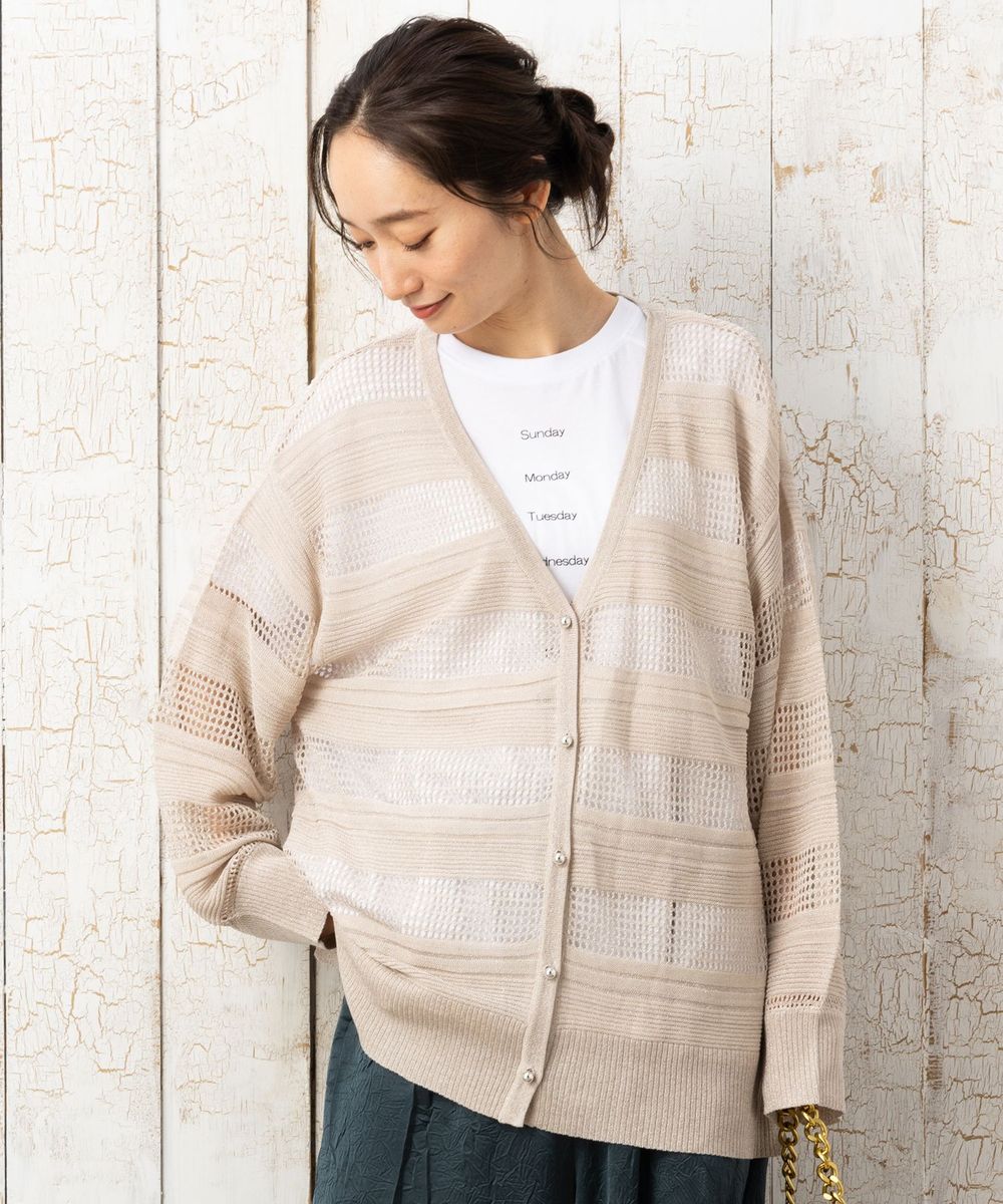サブ ストリート（sab street）/【大きいサイズ】 15号・19号(3L・5L) 透かしボーダーラメニットカーディガン 大きいサイズ】 15号・19号(3L・5L) 透かしボーダーラメニット