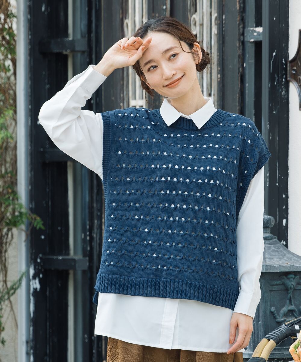 【大きいサイズ】 21号【MADE IN JAPAN】アイレットニットベスト 大きいサイズ】 21号(6L～) 【MADE IN JAPAN】アイレットニット