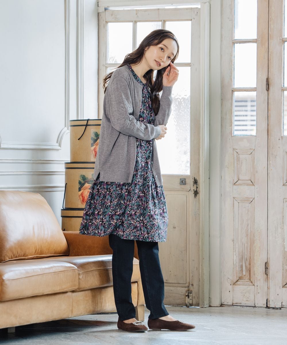 大きいサイズ】 9号・15号(M・3L) フラワーテープ刺繍ラメカーディガン