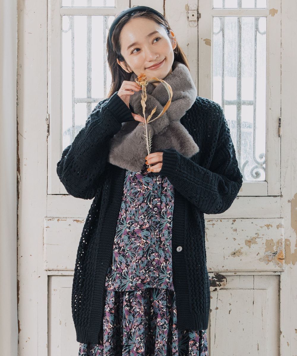 大きいサイズ】 15号(M・3L) FONTLAB 袖口配色Vカーディガン | サブ