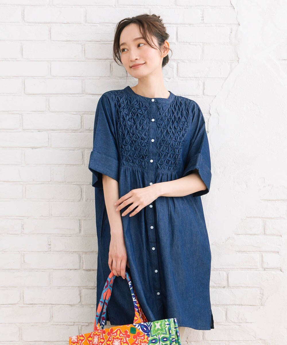 サブストリート（sab street）/【大きいサイズ】 9号・15号(M・3L) INDESIGN ハンドスモッキングデニムチュニック 大きいサイズ】 9号・15号(M・3L) INDESIGN ハンドスモッキングデニム