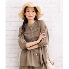 サブストリート(sab street)の【大きいサイズ】 9号・15号 INDESIGN ツイストピンタックスタンドカラーブラウス