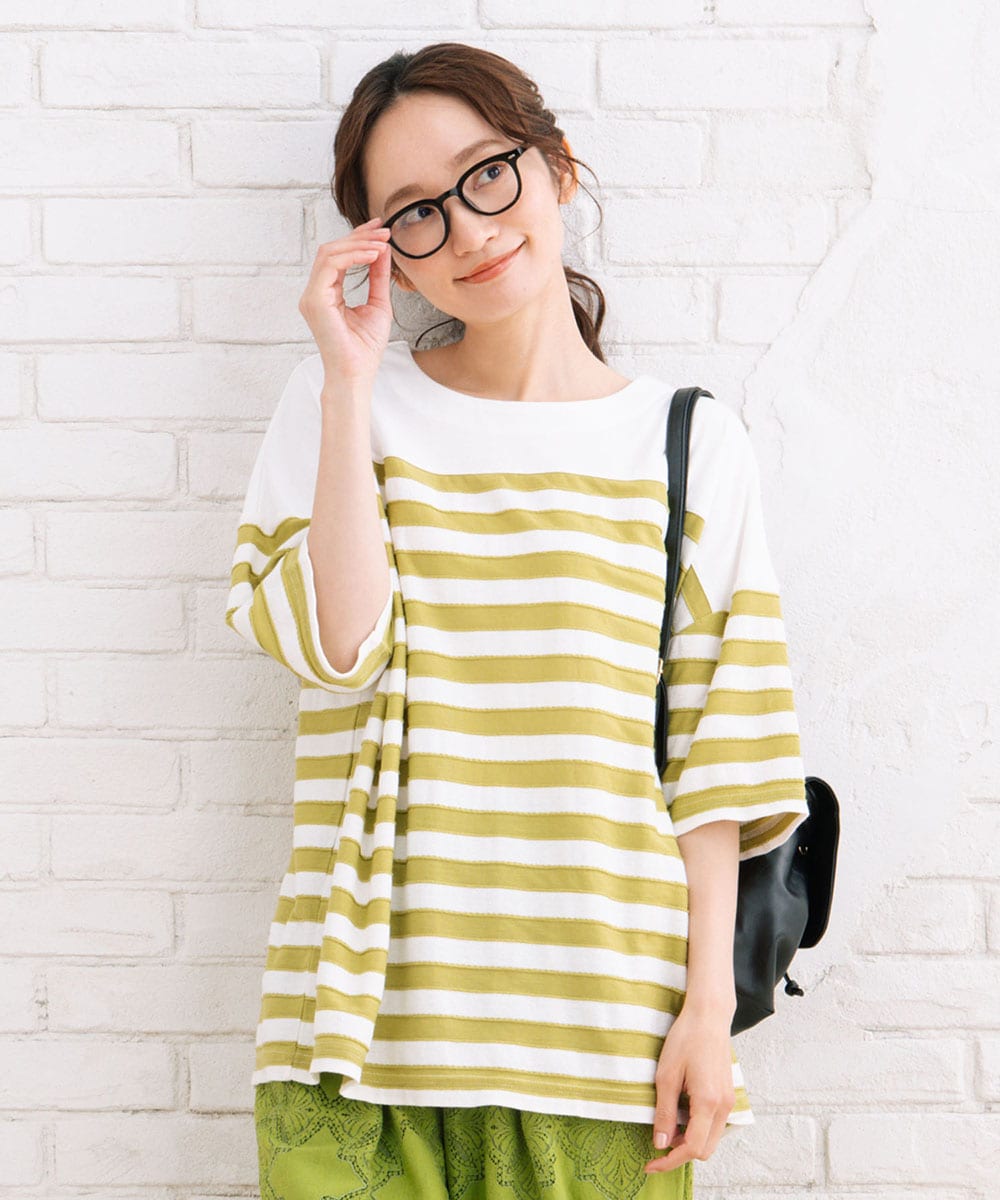 15号(3L) FONTLAB ダブルストライプギャザーブラウス | サブストリート