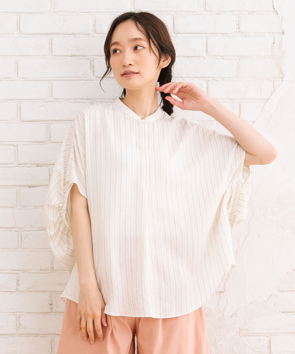 サブストリート（sab street）/15号(3L) FONTLAB ダブルストライプギャザーブラウス 15号(3L) FONTLAB ダブルストライプギャザーブラウス | サブストリート