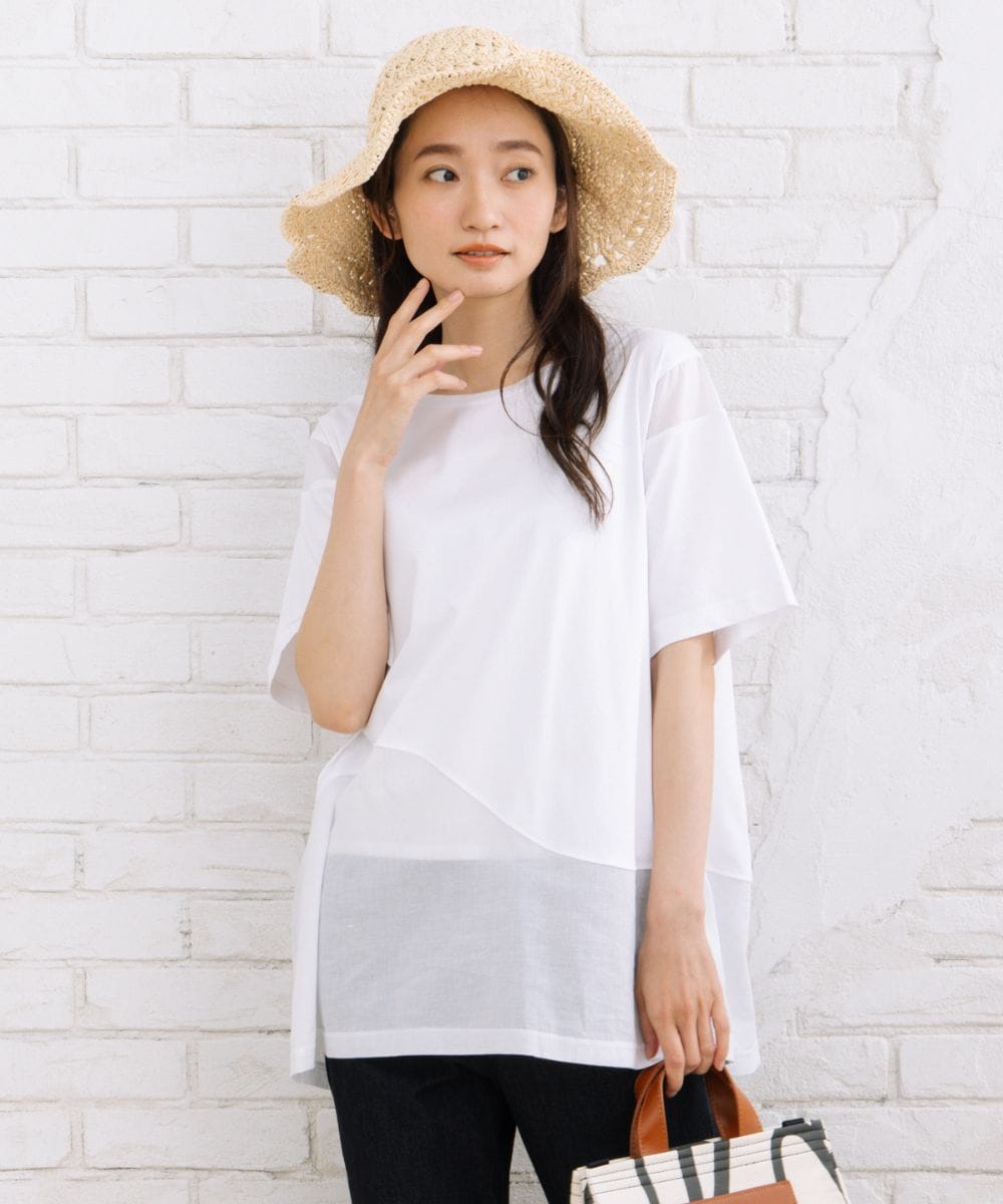 サブストリート（sab street）/15号(3L) FONTLAB 布帛イレヘムコンビシルク混カットソー 15号(3L) FONTLAB 布帛イレヘムコンビシルク混カットソー | サブ