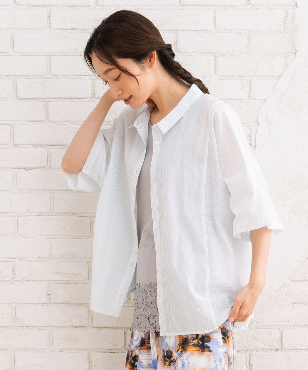 【sabstreet bis】【web限定】15号(3L) ピンストライプボクシーシャツ sabstreet bis】【web限定】15号(3L) ピンストライプボクシー