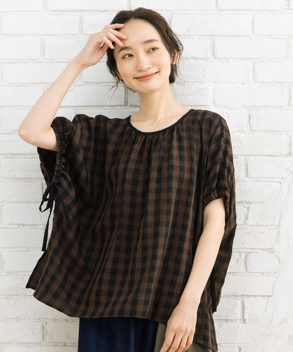 大きいサイズ】21号(6L～) カモメ×水彩ドットプリント2wayブラウス