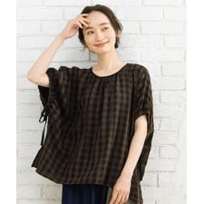 【大きいサイズ】21号(6L～) ヴィンテージギンガムジョーゼットブラウス