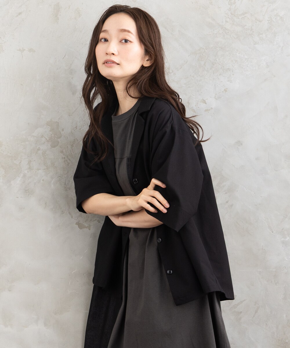 サブストリート（sab street）/【大きいサイズ】15号(3L) FONTLAB リネンブレンドハーフスリーブジャケット 大きいサイズ】15号(3L) FONTLAB リネンブレンドハーフスリーブ