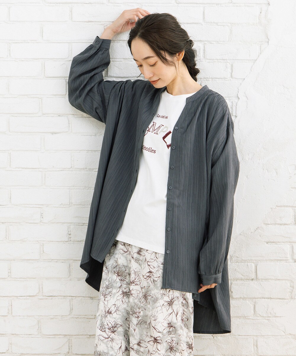 サブストリート（sab street）/【大きいサイズ】21号(6L〜) 楊柳ジャカードシャツチュニック 大きいサイズ】21号(6L～) 楊柳ジャカードシャツチュニック | サブ