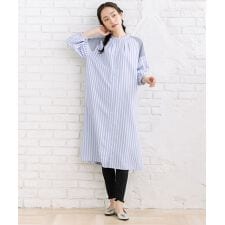 【大きいサイズ】15号(3L) FONTLAB ストライプバンドカラーシャツワンピース