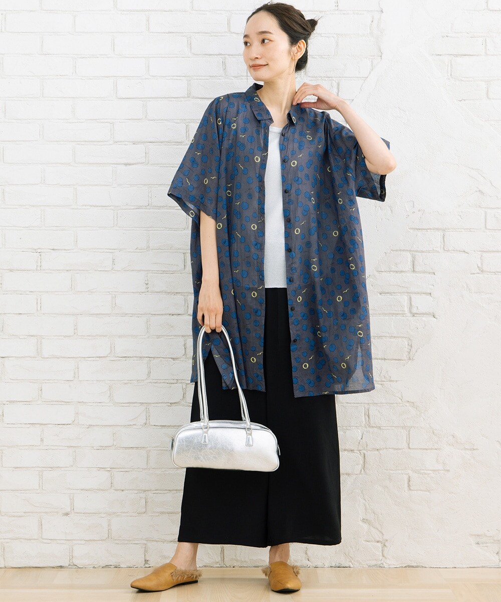 大きいサイズ】21号(6L～) カモメ×水彩ドットプリントチュニック