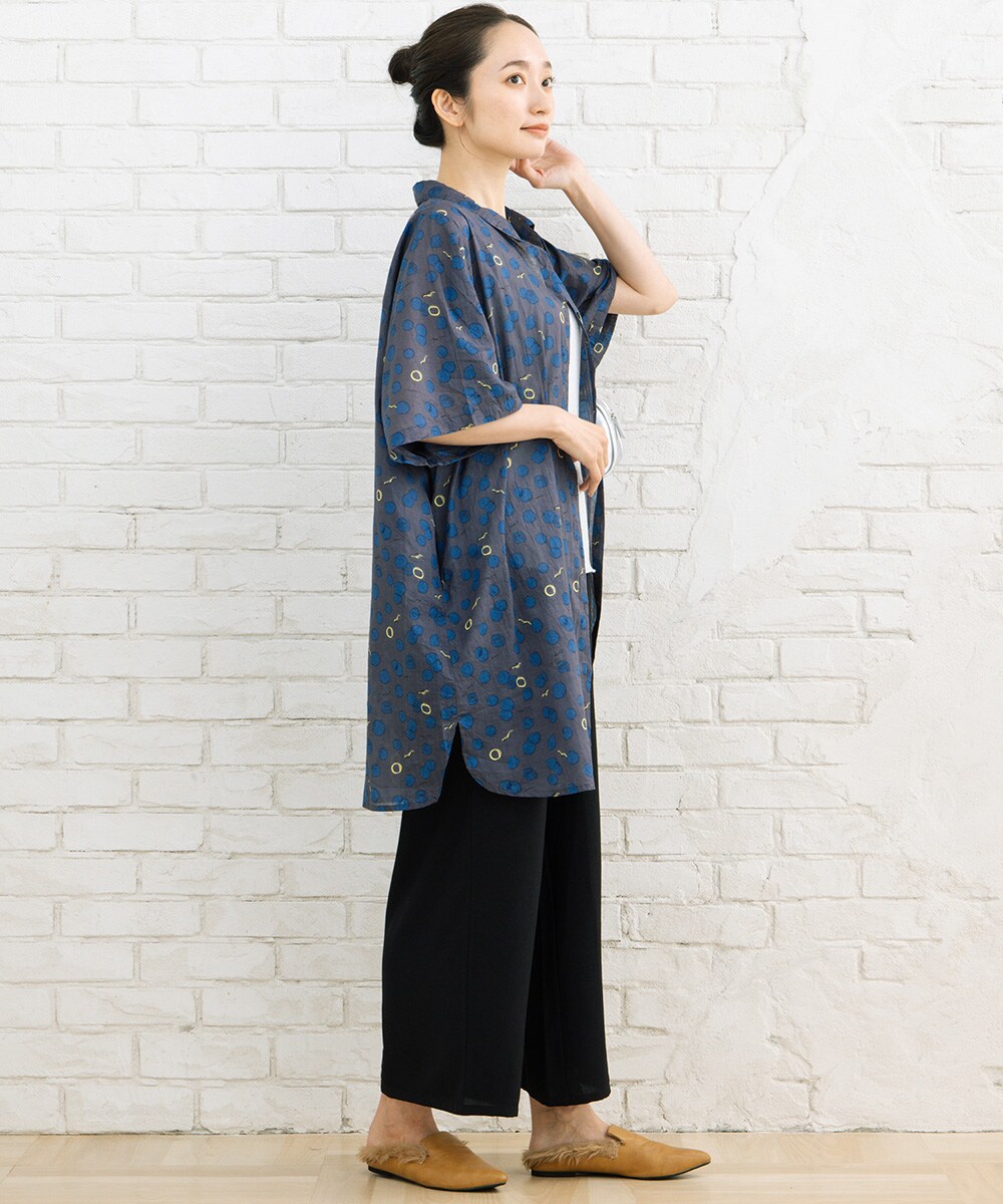 大きいサイズ】21号(6L～) カモメ×水彩ドットプリントチュニック