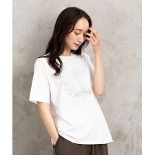 【大きいサイズ】21号(6L～) フラワーエンブレム刺繍Tシャツ