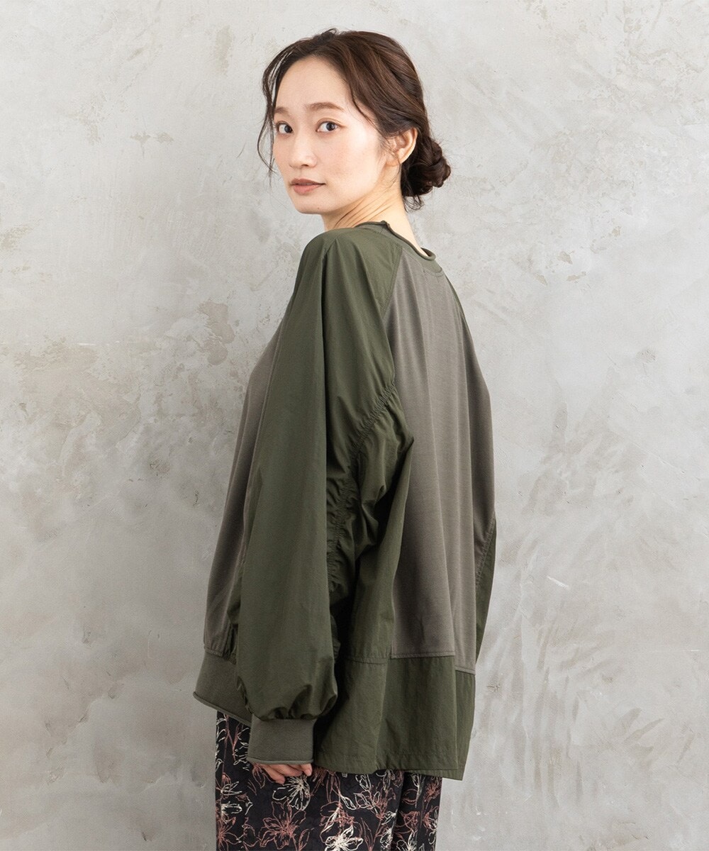 大きいサイズ】15号(3L) FONTLAB 布帛コンビ配色ステッチカットソー